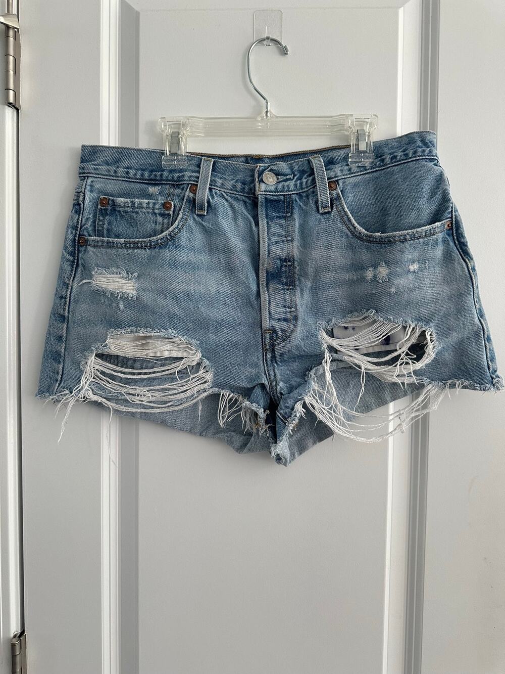 Levi’s 501 Distressed Cutoff Denim Shorts W31 High Rise Button Fly